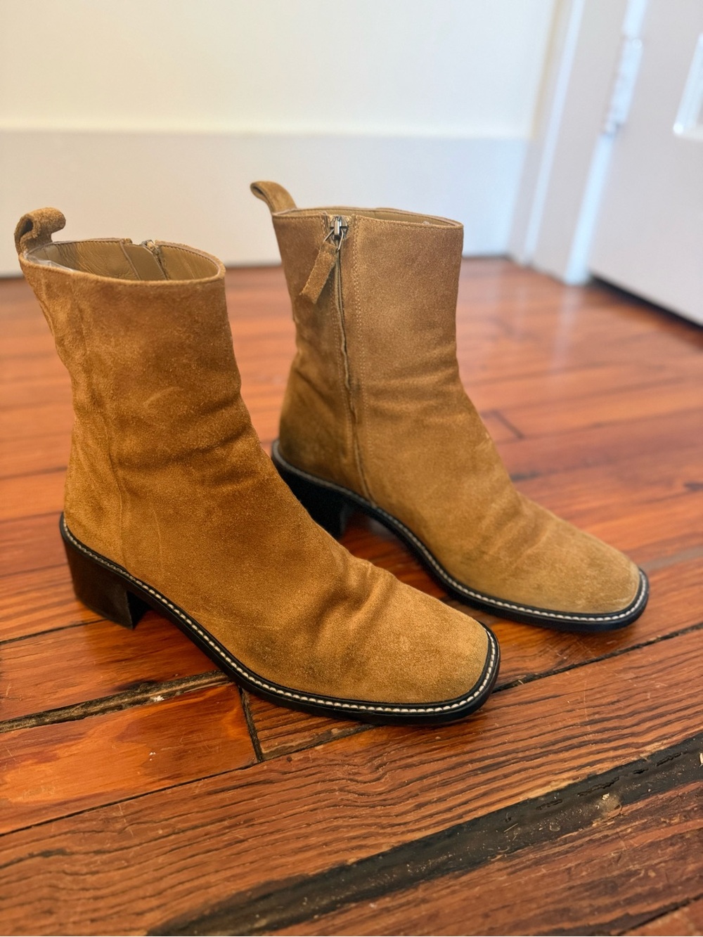 Everlane Suede Mid-Calf Block Heel Boots